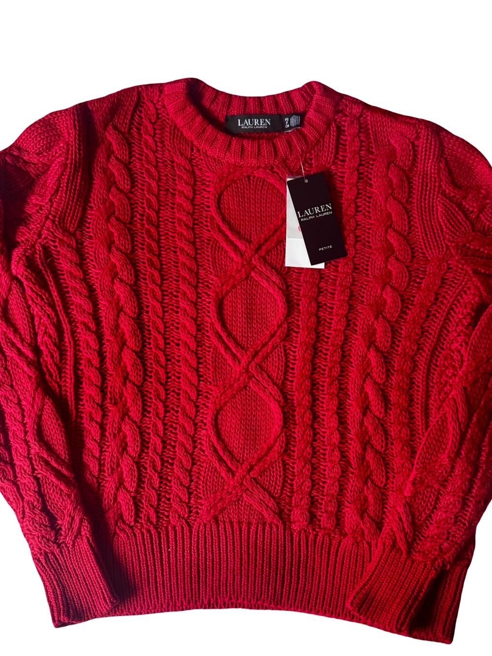 NWT Lauren Ralph Lauren Women’s Red Cable Knit Pullover Sweater